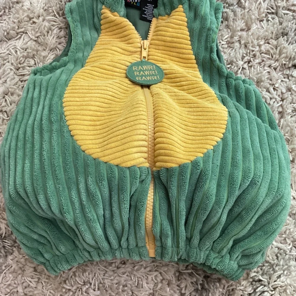 Going Wild Green Dinosaur Costume Vest Zip Up Toddler 12M Rawr Zipper Pull